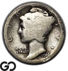 1916-D Mercury Dime, Coveted Low Mintage RARE Key Date, Needed 4 All Collections