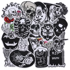 20 PCS Goth Embroidered Iron On Patches for Clothes,Cool Skull Sew On Appliqu...