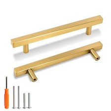 10 PCS 5 Inch 128mm Gold Kitchen Cabinet Handles Square Stainless Steel Pulls
