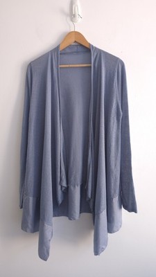 Ghost London Damen hellblau Leinenmischung Seidenbesatz Wasserfall Cardigan-Gr. S/M