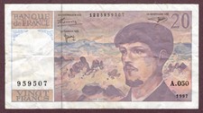 FRANKREICH 20 FRANCS Banknote 1997 Zustand III- VF- BB- S/N A050/1225959507 151i