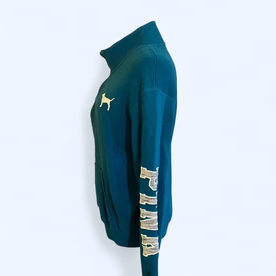 Victoria's Secret PINK half zip sweatshirt in blue with white accents Size Small - Image 2 of 4
