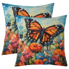 Set of 2 Butterflies Throw Pillow Covers 20" x 20" Pack of 2 Blue Orange