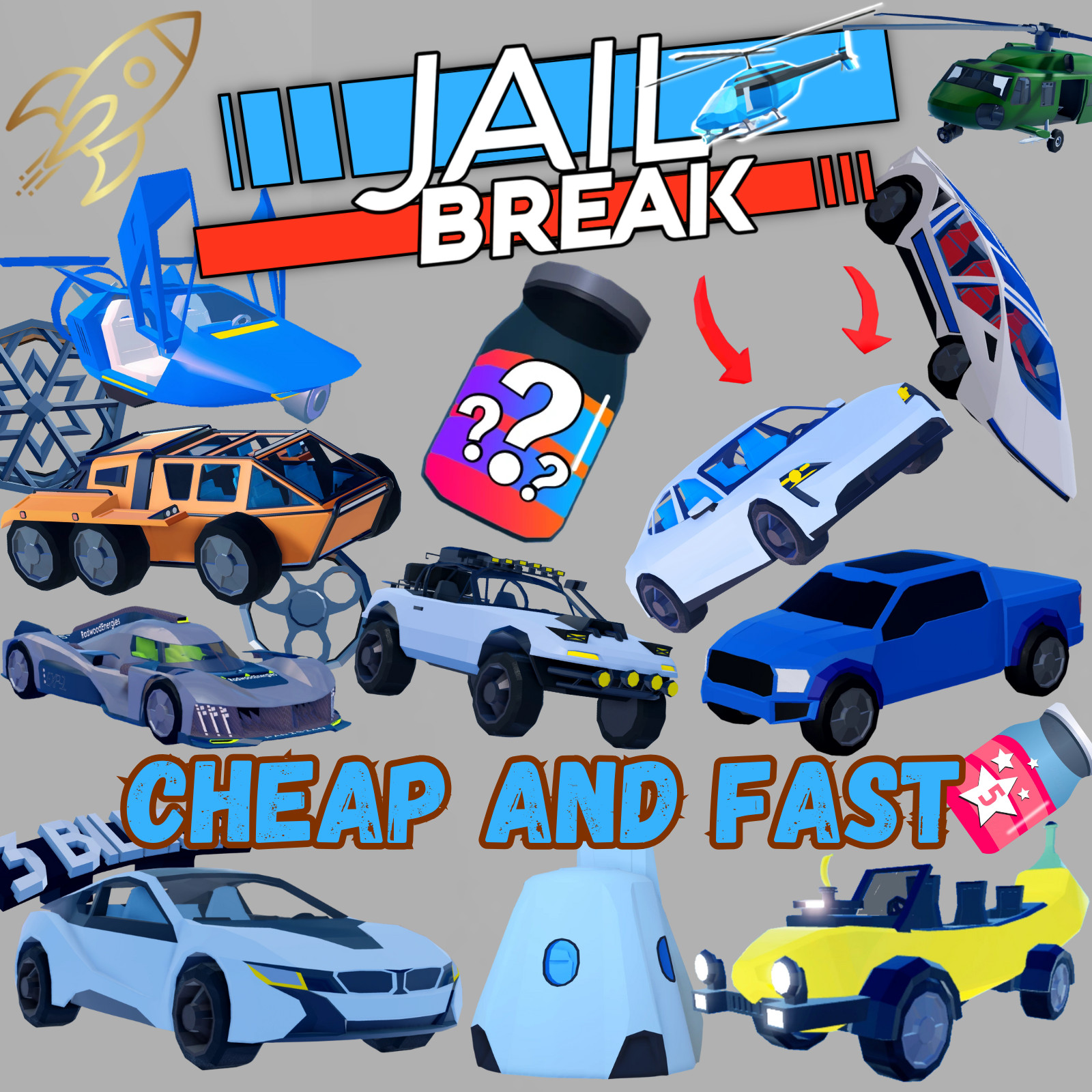 Jailbreak  Cars/Spoiler, everything - Fast & Easy Delivery! READ DESCRIPTION