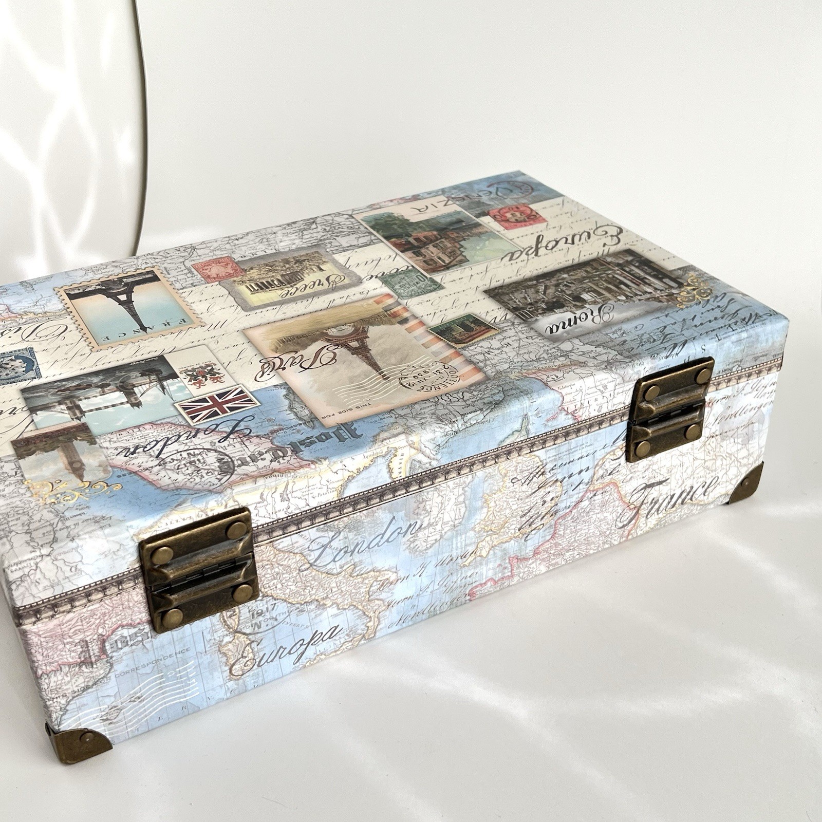 Punch Studio Large Suitcase Decorative Storage Box European Cities Paris  15”