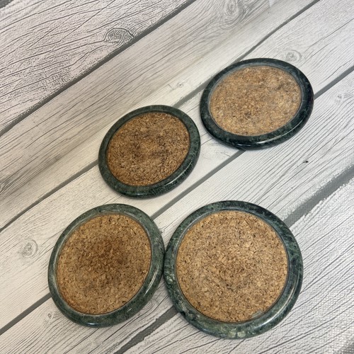 Vintage Grün Marmor Untersetzer Set Kork Mitte Kork Boden 4er Set MCM - Bild 3 von 4