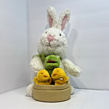 Animated Easter Bunny Plush Basket with a Frog  2 Chicks Hallmark Working