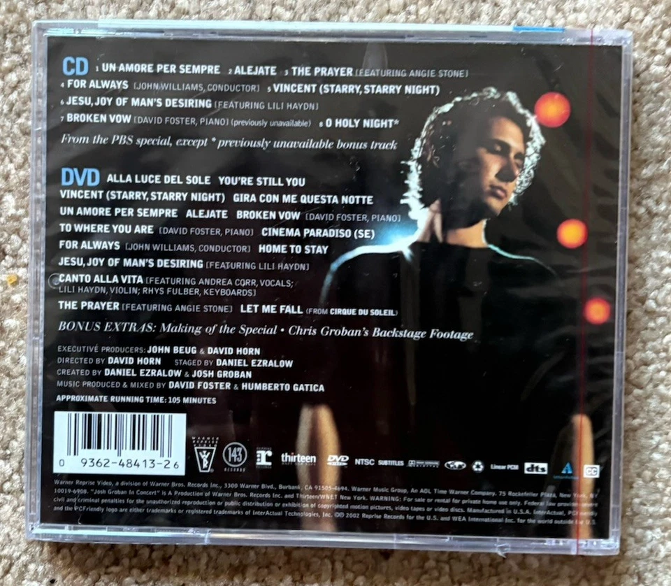 Josh Groban in Concert CD+DVD Film 2-Disc 2002 Live New Sealed Foto 2 de 2