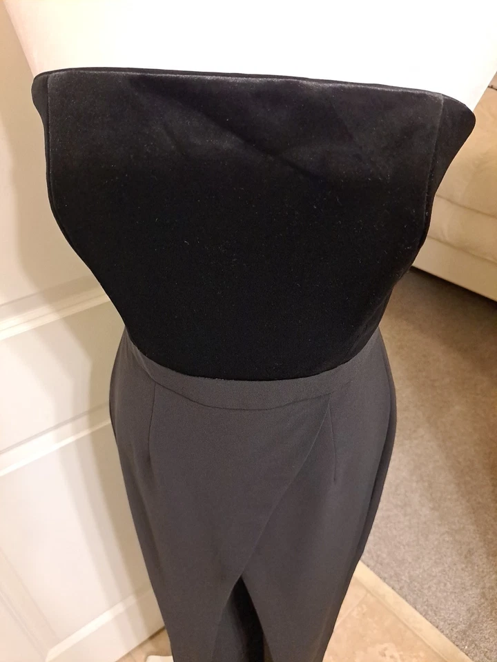 White House Black Market Jumpsuit Sz 8 Black Wide Leg Velvet Tube Top Likenew - Image 2 of 4