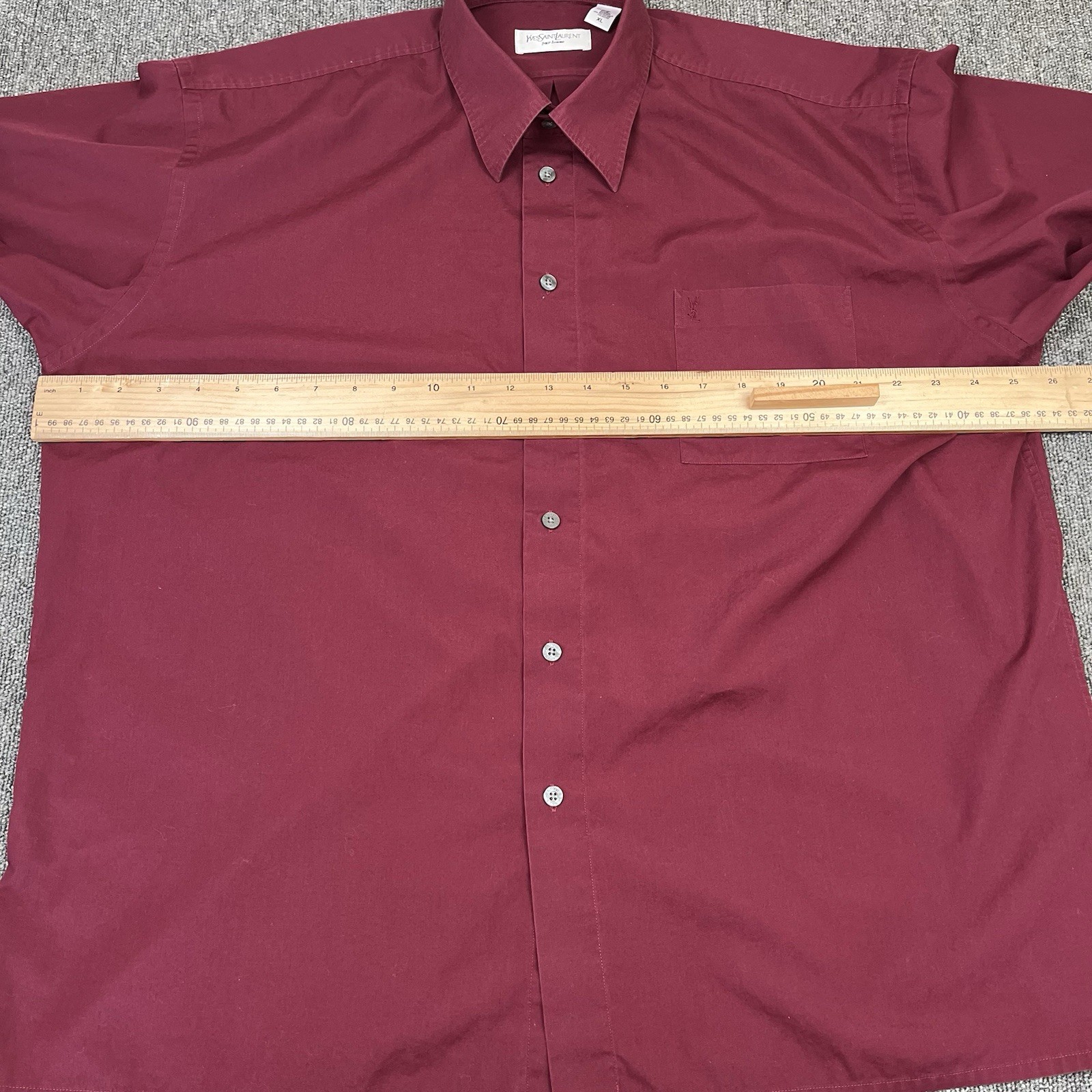 Yves Saint Laurent Camicia Uomo Extra Large Rossa Bottoni Manica Corta Vintage YSL