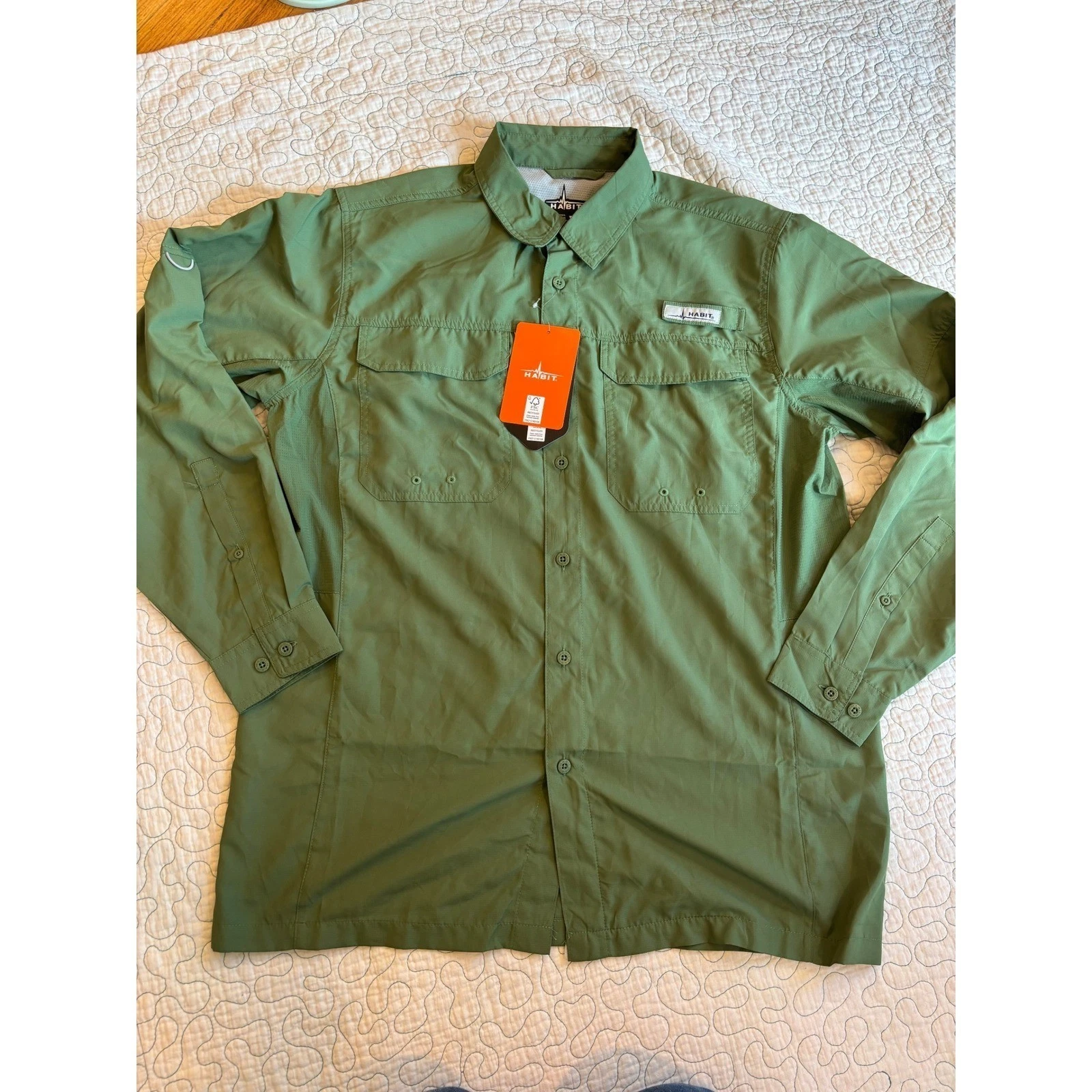 Habit Mens Solar-Factor UPF 50+ Long Sleeve Fishing Shirt Green Medium