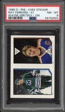 1986 O-Pee-Chee Sticker Wayne Gretzky Ray Ferraro PSA 8 NM-MT