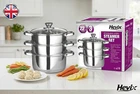 DELUXE 3TIER STAINLESS STEEL STEAMER POT PAN COOKER SET 22cm GLASS LID Cook Food