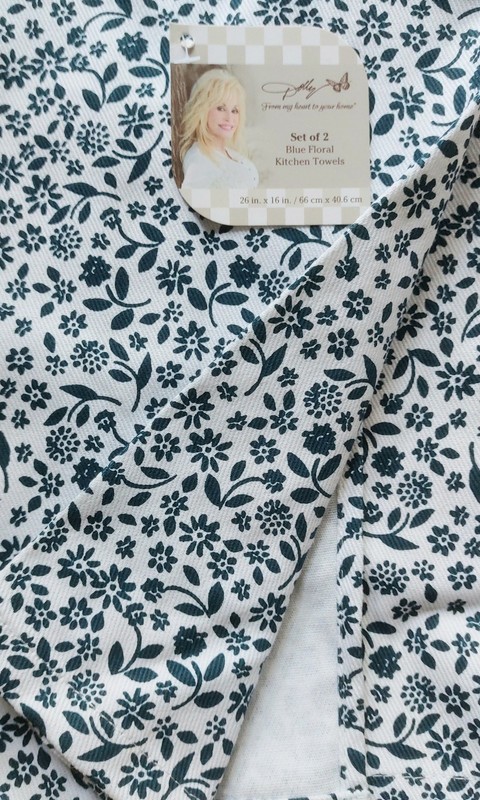 Set of 2 New 100% Cotton Dolly Parton Kitchen Tea Dish Towels Navy Blue & White