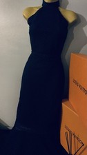 Pristine Pretty Little Thing Navy Peacock Crochet Lace Halter Neck Dress Size 10