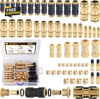60 PCS Brass DOT Air Line Fittings Kit DOT Push Lock Compression Air Fittings
