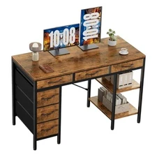  47" Computer Desk with 6 Drawers, Home Office Gaming 47 Inches Rustic Brown