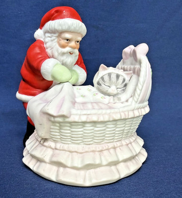 Vintage Kitty Cucumber Music Box-Santa And Baby Pickles-1990