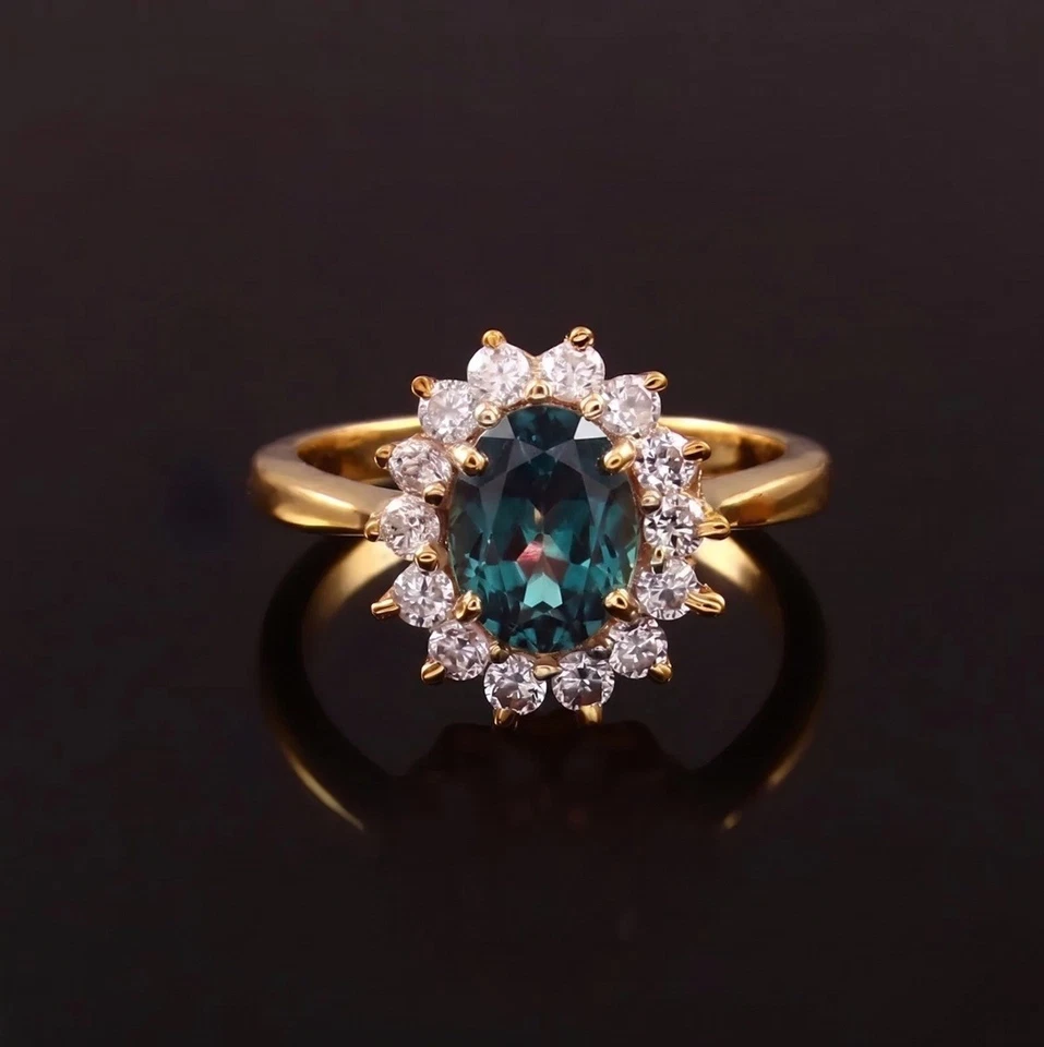 4.50 Ct Alexandrit Edelstein Moissanit Halo 925 Silber Band in Gold Farbe - Bild 1 von 3