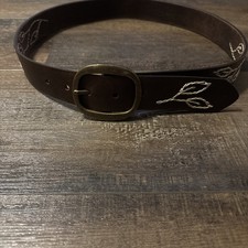 Genuine Leather Belt Ladies Medium Brown Embellished Stitching