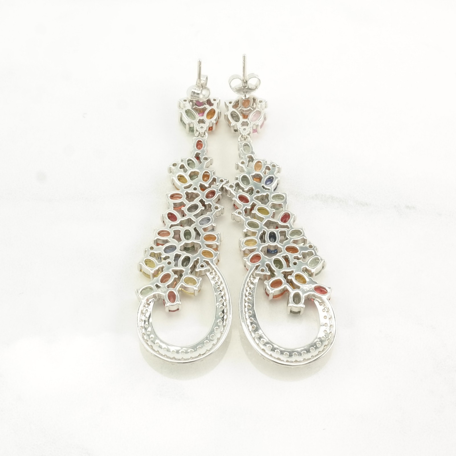 Multicolor Sapphire Cluster  Stud Dangle Sterling… - image 6