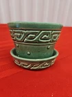 Mccoy Green Greek Key & Hobnail Pot And Saucer Planter Pre-owned