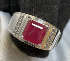 925 Sterling Silver Red Ruby Men's Ring For Engagement Wedding Gift Ring.