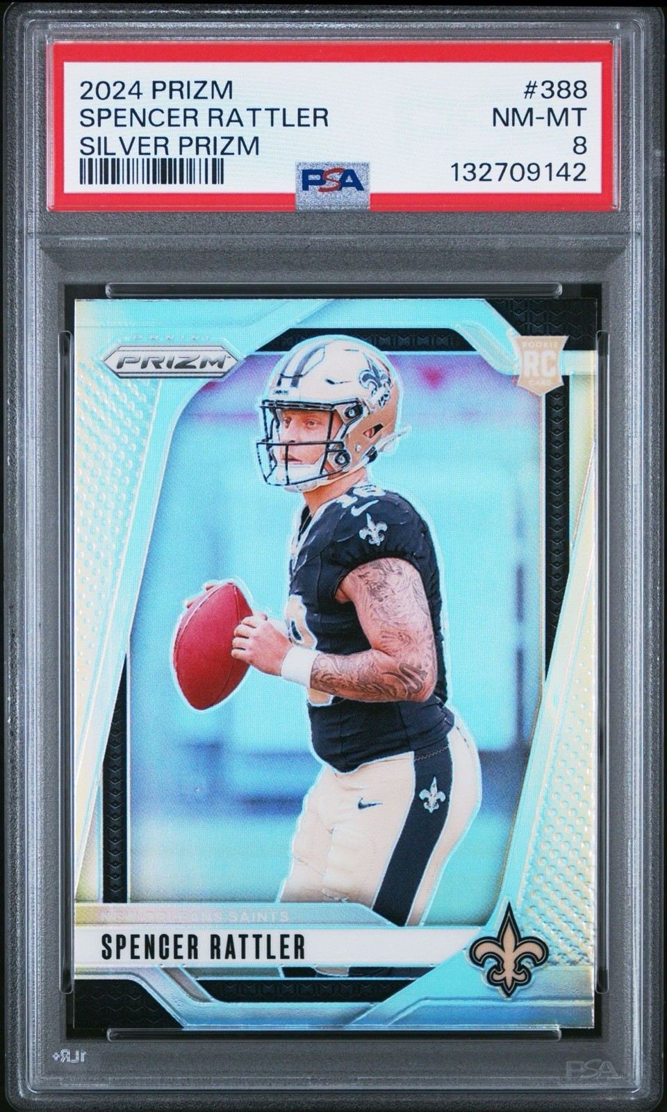 2024 Panini Prizm - Rookies Spencer Rattler #388 Silver Prizm (RC) PSA 8 Saints