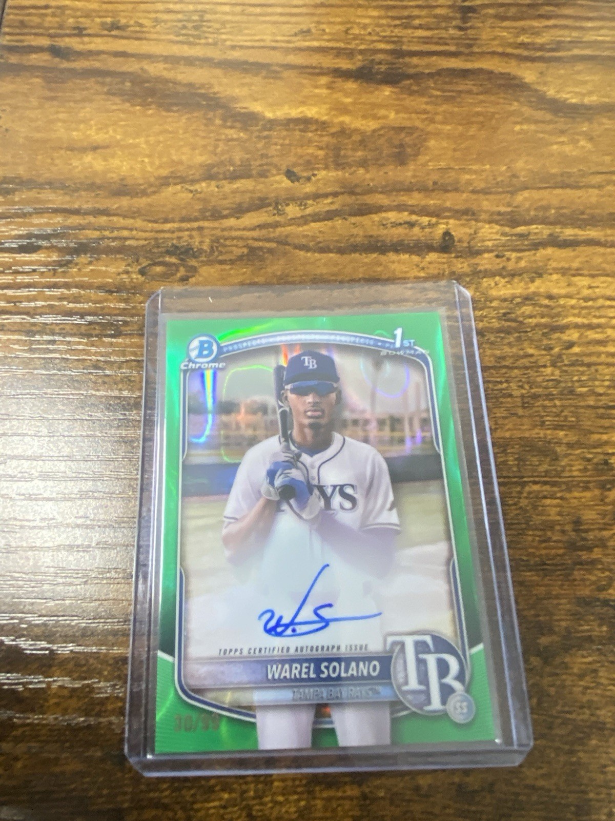 2025 Bowman Chrome Warel Solano 1st Green Lava Auto 30/99 Tampa Bay Rays