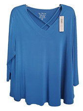 Chico's Blue Jersey Knit Caged Neckline 3/4 Sleeve Tunic Size 3 XL NWT