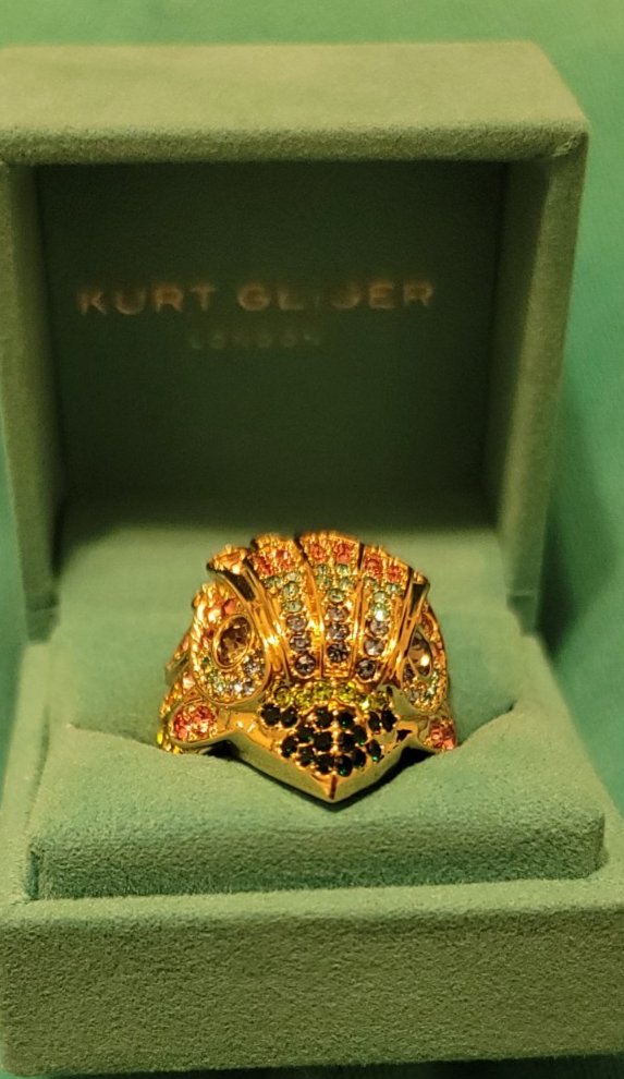 Kurt Geiger London Size 8 & 7 Ring Gold Tone Eagle Rainbow Crystals NWT