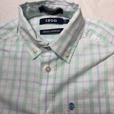 Izod boys dress shirt size S 8 button down with stretch G/B/W Plaid