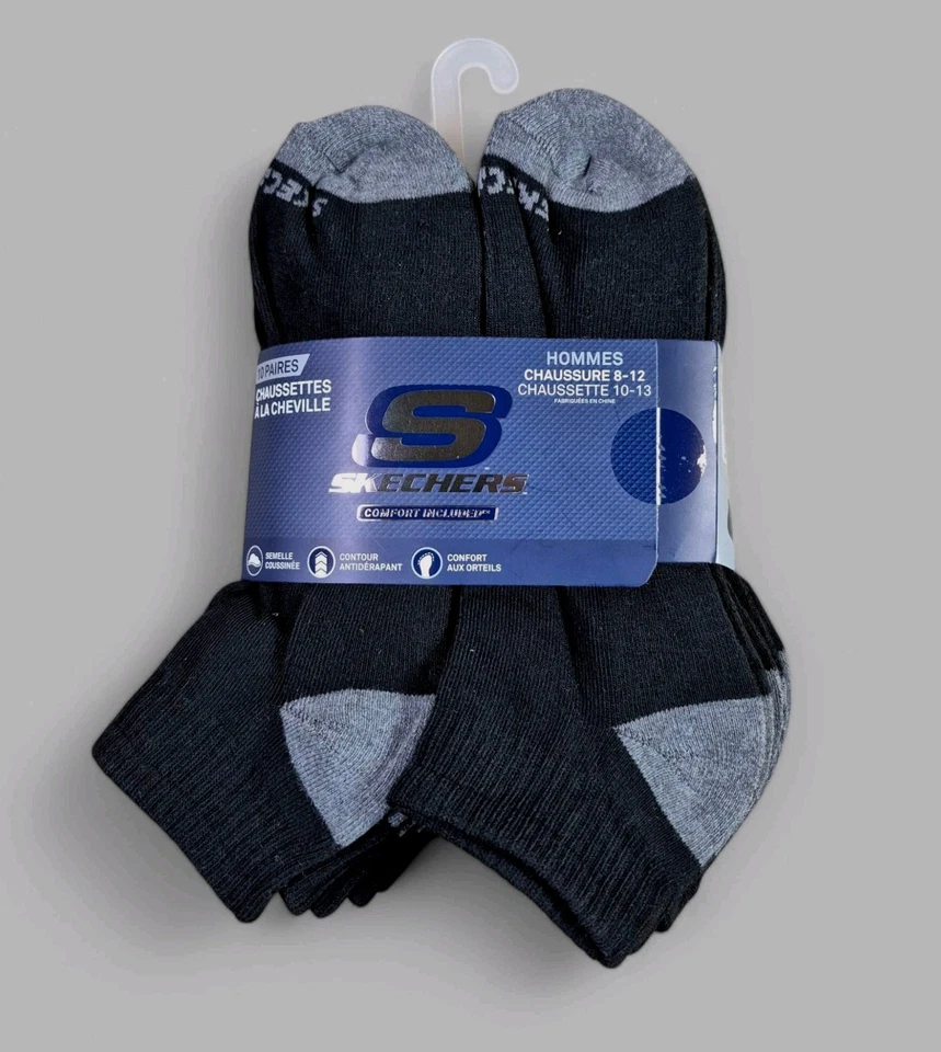 SKECHERS Mens Socks 1/4 Crew Cushioned Everyday 10 Pair Shoe Size 8-12 Black - Image 2 of 2