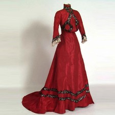 1900s Red Evening Dress Gothic Victorian Royal Duchess Ball Gown Wedding Party