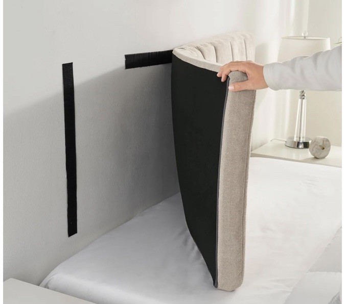 Nestl Beige Twin Headboard Upholstered Wall Mount Channel Stitched Peel/Stick