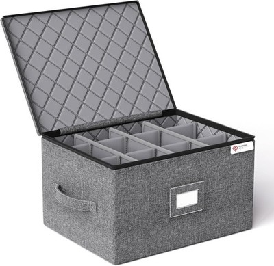 Wine Glass Storage Box with Dividers,Hard Shell and Stackable Stemware Storage C