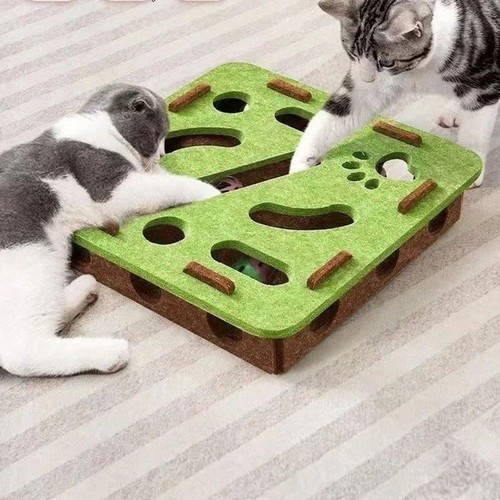 Puzzle per gatti labirinto giocattolo scatola in feltro con palla campana gioco interattivo set forniture per animali domestici - Foto 6 di 21