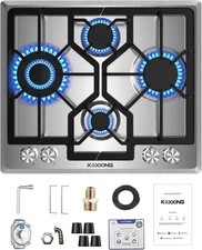 24 Inch Gas Cooktop 4 Burner Propane NG LPG Convertible Stainless Steel