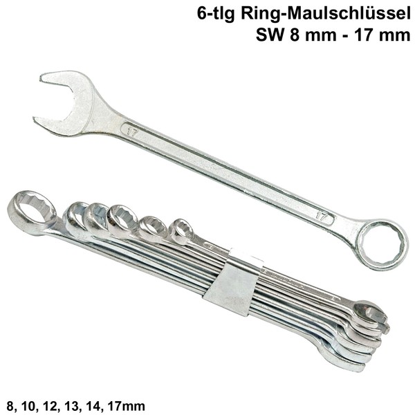 6-Tlg MaulschlüSsel RingschlüSsel GabelschlüSsel Satz MaulschlüSsel Sw 8-17 Mm-image