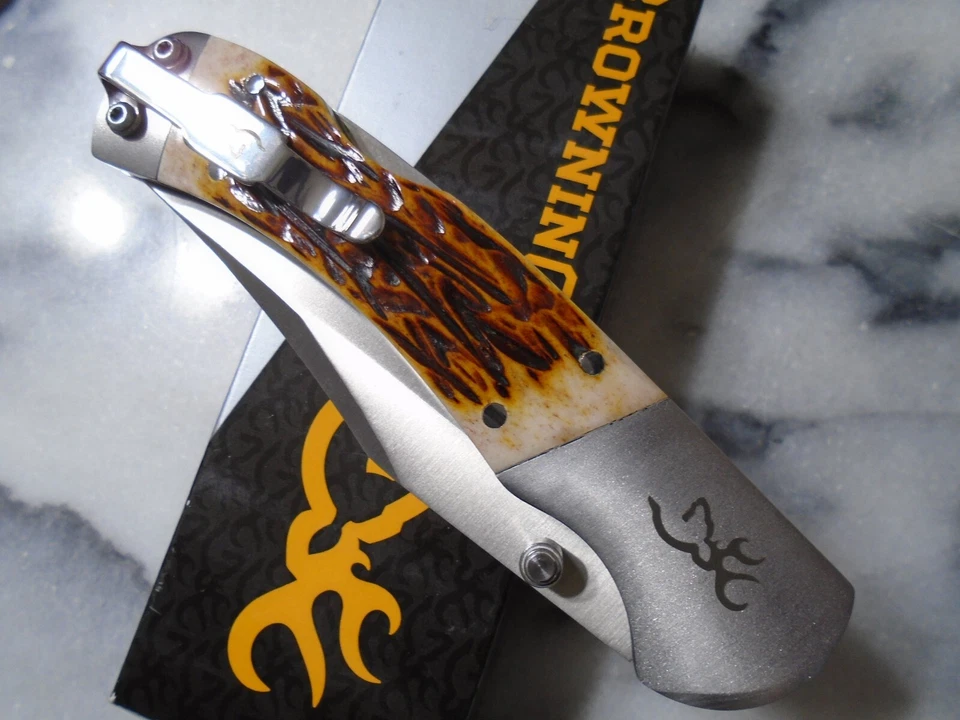 Navaja de Bolsillo Browning Jig Bone Lockback con Clip 9Cr18MoV BR0530B 7 3/4" Abierta Nueva Foto 3 de 4