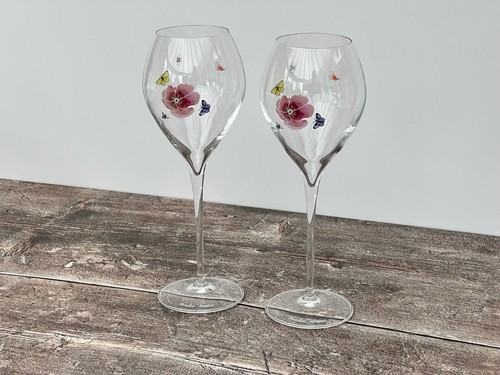 Pair of Perrier Jouet Mischer Traxler Pink Flower Champagne Glasses - Picture 4 of 7