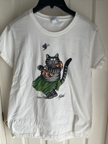 B. Kliban - Cats - “Hawaii” (Cat Hula Dancing) White T-Shirt Medium Crazy Shirts
