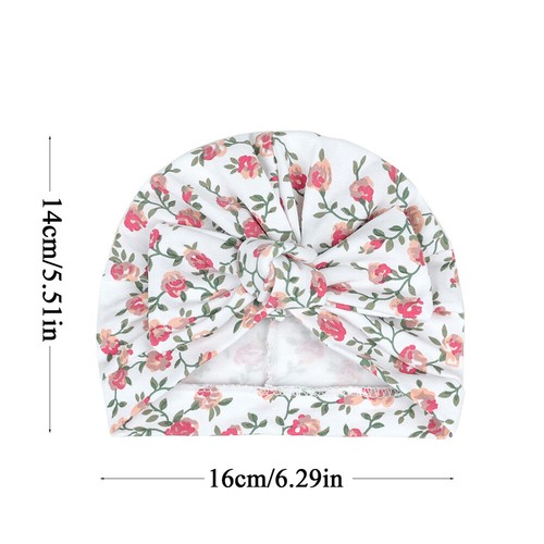 0-6 Months 95% Cotton New Born Baby Infant Girls Turban Hat with Bow Printed Cap - Picture 2 of 16