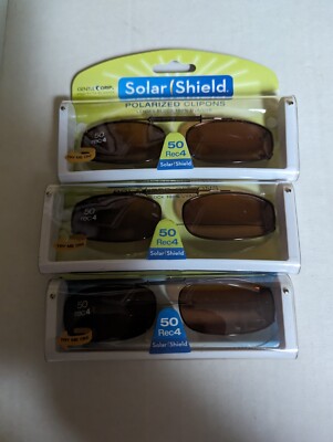 3 Pairs Solar Shield Polarized Clip On Sunglasses 50 Rec 4 Amber lens Full Frame