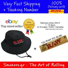 1x RAW ORIGINAL Smokerman's Hat Black Size: Medium + 12x RAW Rolling Papers KS