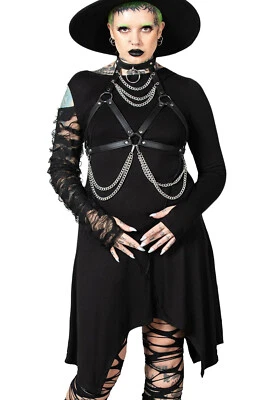 KILLSTAR Minikleid - Rowena Gothic Okkult Punk Riemen Nieten Ketten - Bild 1 von 4