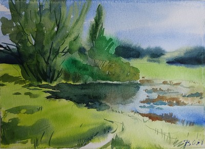 Tuscany Italia watercolor original painting paintings art Olga stallion landscape