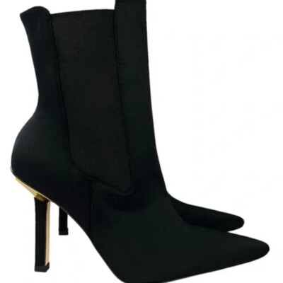 NEW Good American Pointed Toe Heeled Bootie Black Neoprene Women's 9.5 GA118N-X