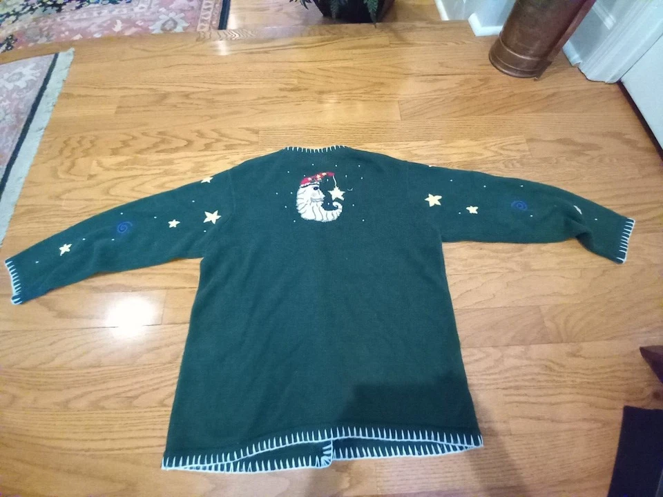 Christmas Sweater Women L Green Santa Moon Angora Lamb Wool Quacker Factory - Image 4 of 4