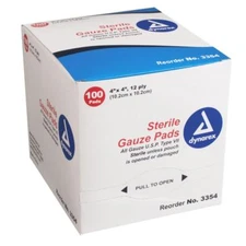 Dynarex Sterile Gauze Pad  4'' x 4'', 12-Ply, Box of 100 #3354